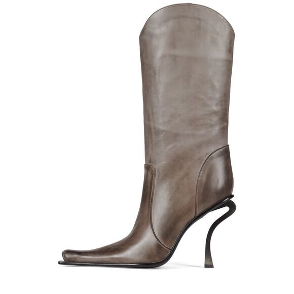 Jeffrey Campbell Dulcimer Gray Pewter Leather Mid-Calf Sculpted Heel Boots 9.5 - Picture 4 of 12